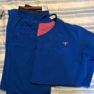 HeartSoul Royal Blue Scrub Set with Pink Accents